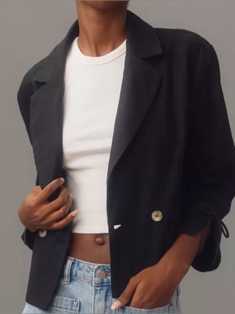 Anthropologie DOLAN Left Coast Linen Bow Detail Blazer Black Small NWOT